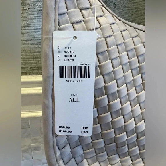 NWT new Anthropologie woven neoprene shoulder bag zip neutral beige nylon - Picture 5 of 17